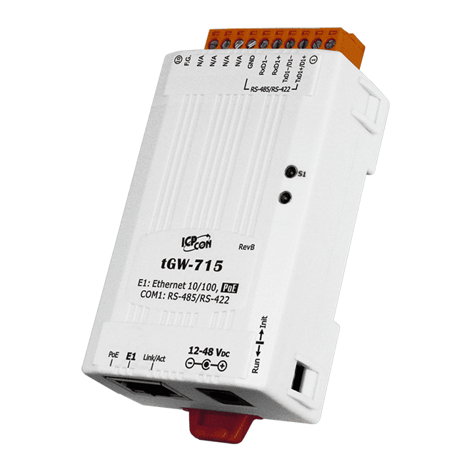 tGW-715  Modbus TCP to Modbus RTU/ASCII gateway (1xRS422/RS485)