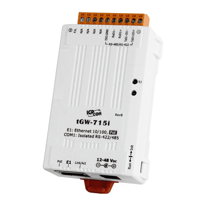 tGW-715i  Isolated Modbus TCP to Modbus RTU/ASCII gateway (1xRS422/RS485)